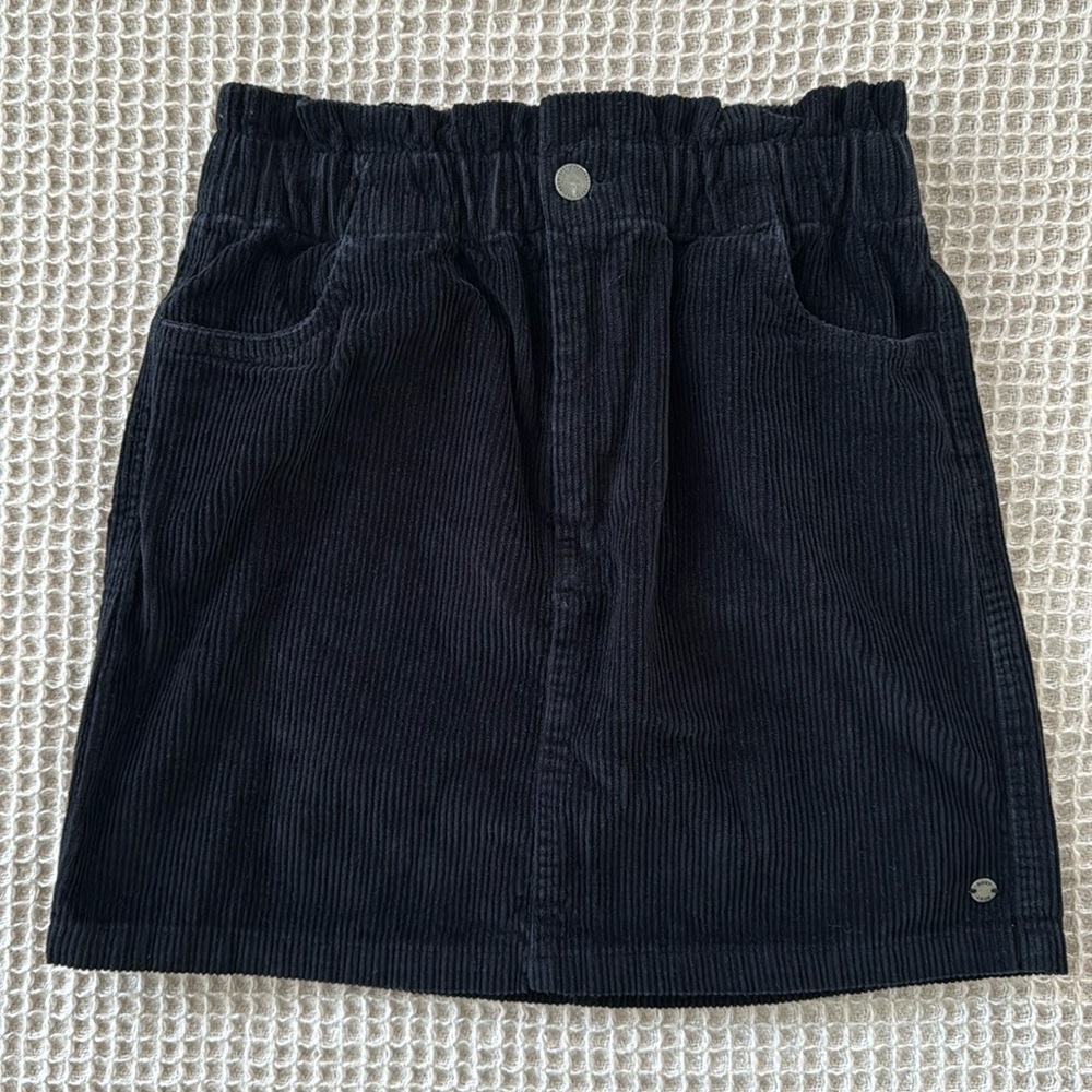 Roxy Corduroy Skirt Silent Days Paper Bag Mini Skirt Black Stripes 100% Cotton